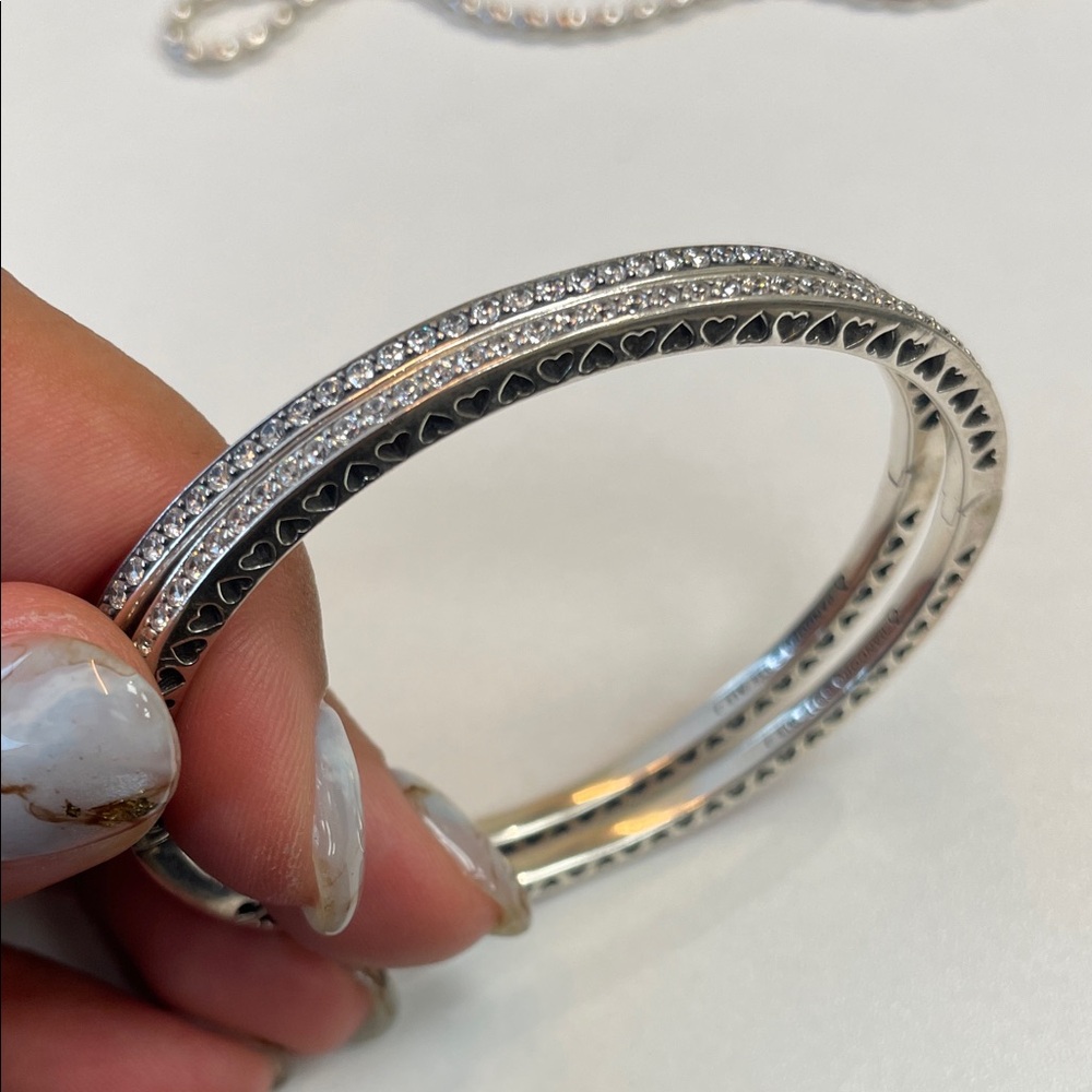Pandora Silver Heart Bracelet with Sparkling Accents and Enamel